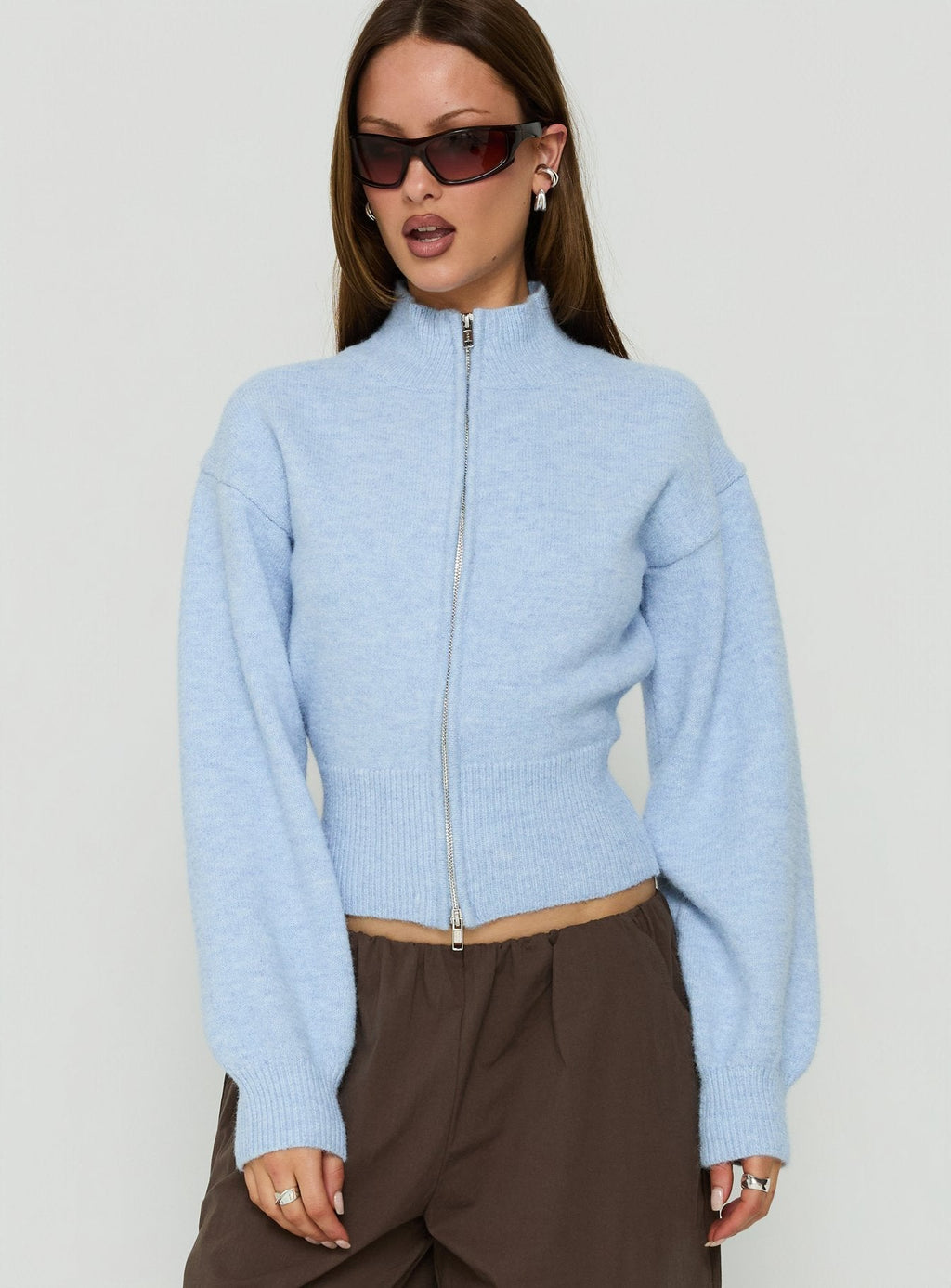 Agneta Zip Through Funnel Neck Sweater Blue