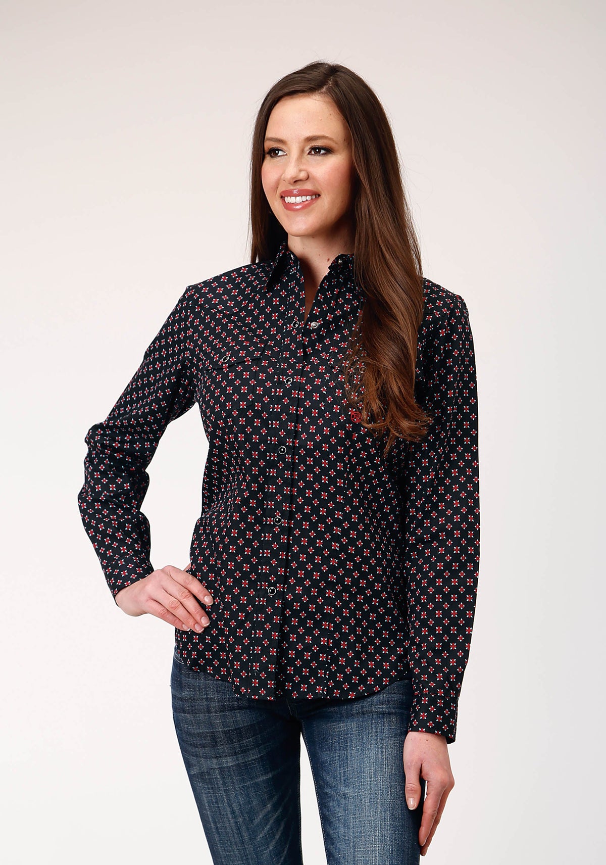 Womens Long Sleeve Snap Cottage Foulard Western Shirt