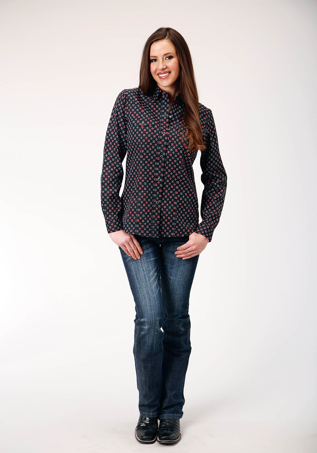 Womens Long Sleeve Snap Cottage Foulard Western Shirt