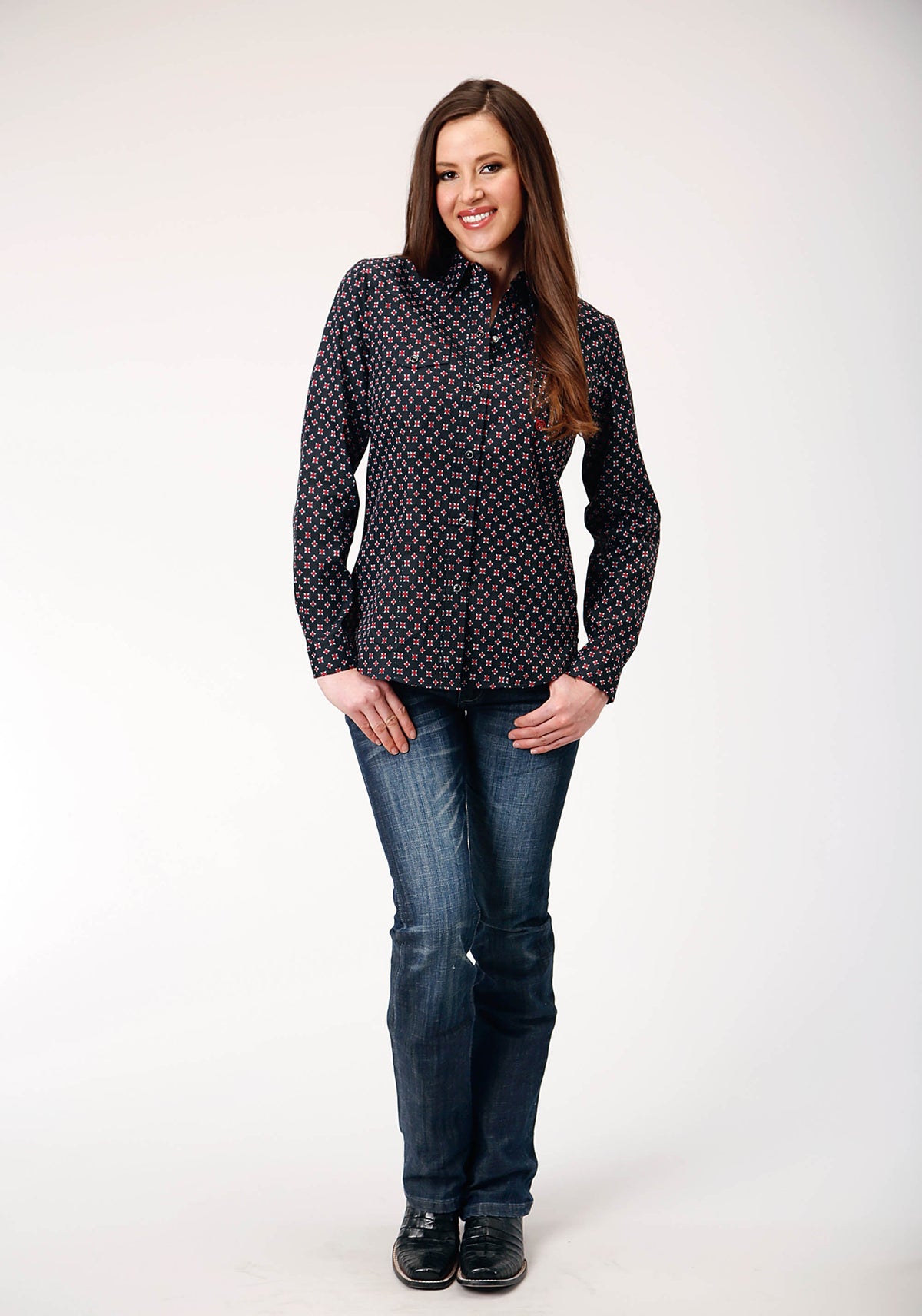 Womens Long Sleeve Snap Cottage Foulard Western Shirt