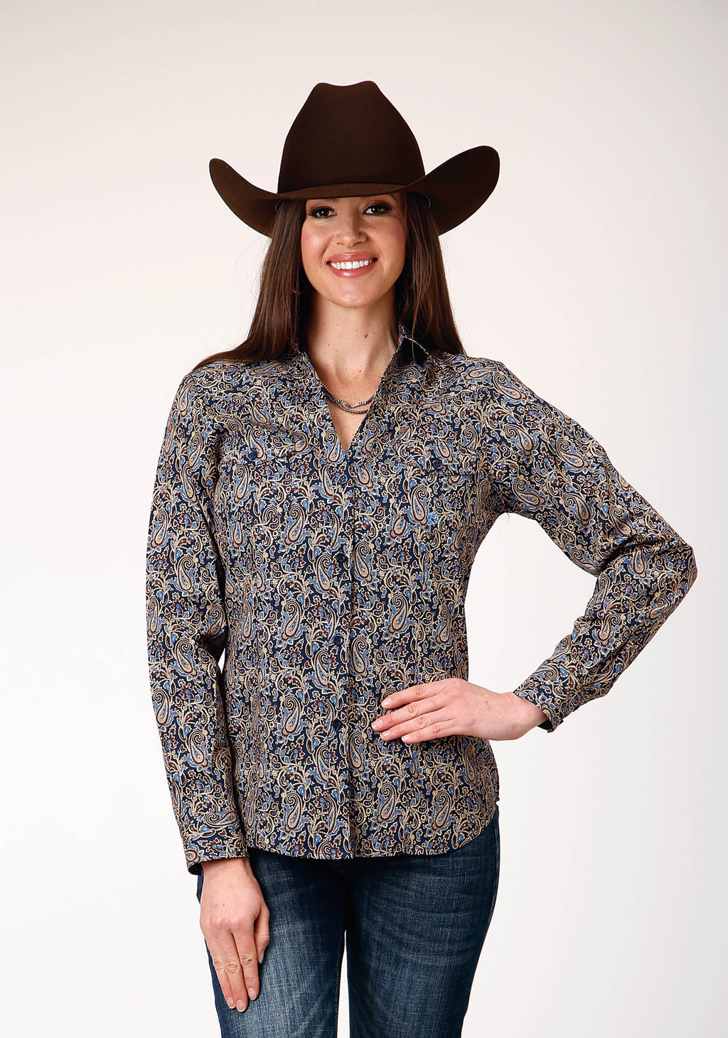 Womens Long Sleeve Button Vintage Paisley Western Shirt