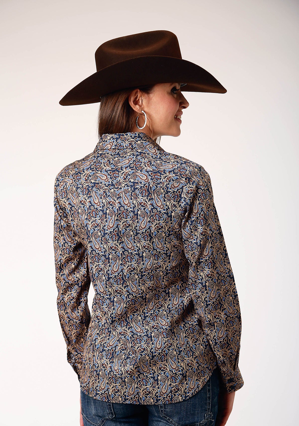 Womens Long Sleeve Button Vintage Paisley Western Shirt