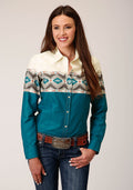 Womens Long Sleeve Snap Sawtooth Border Western Shirt
