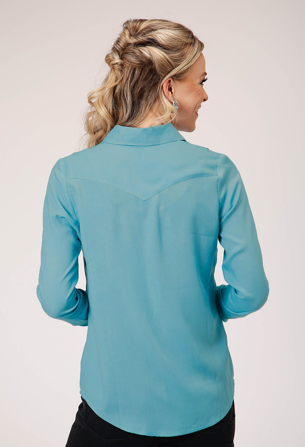 Womens Long Sleeve Button Rayon Challis Blousen Western Shirt With Embroide