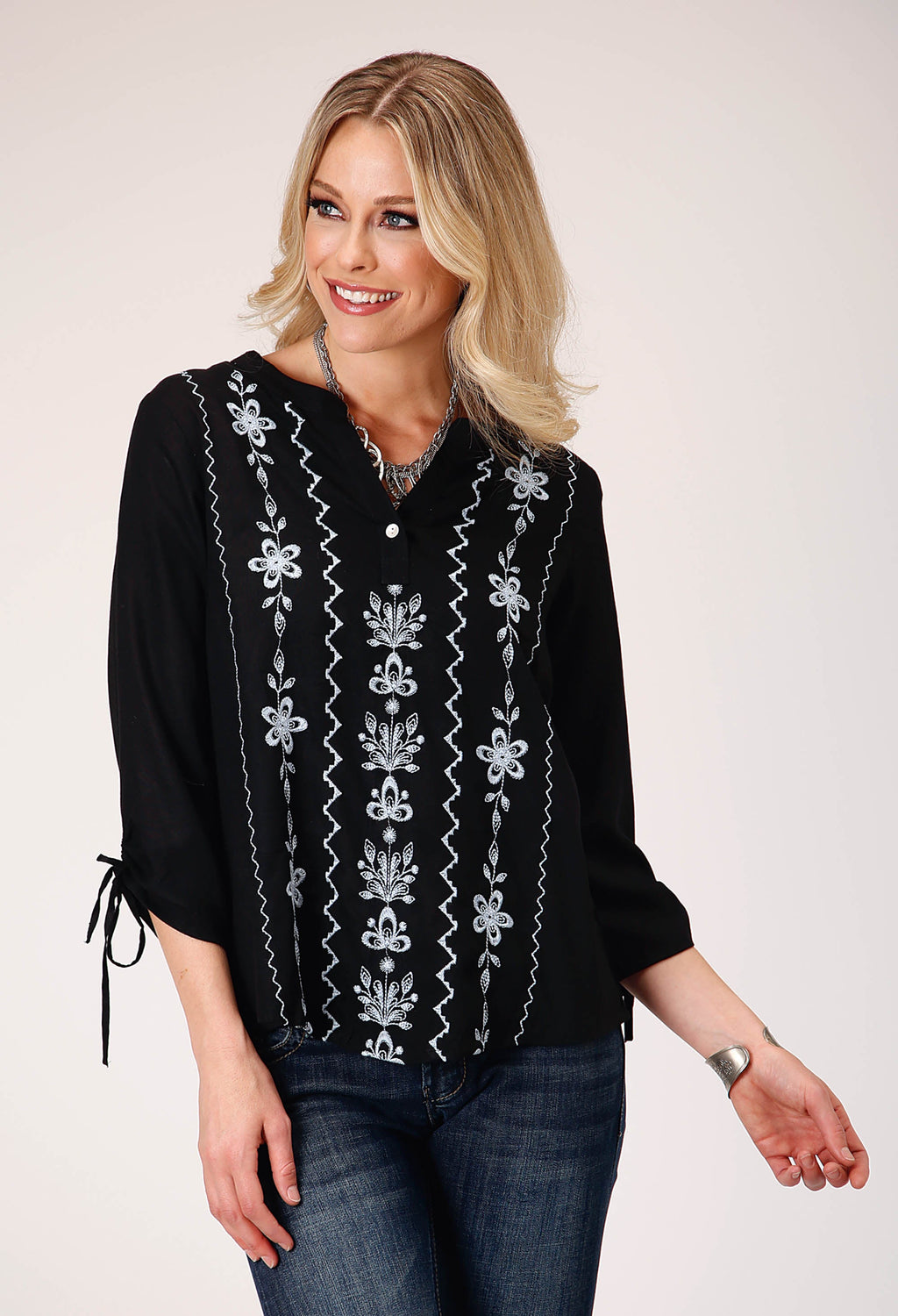 Womens Long Sleeve Pullover Rayon Challis V Neck Blouse Western Shirt With