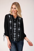 Womens Long Sleeve Pullover Rayon Challis V Neck Blouse Western Shirt With