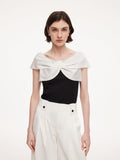Tencel Blend Patchwork Bow Neck Women Knit Top