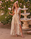 Soleil Printed Cutout Ruffle Maxi Dress