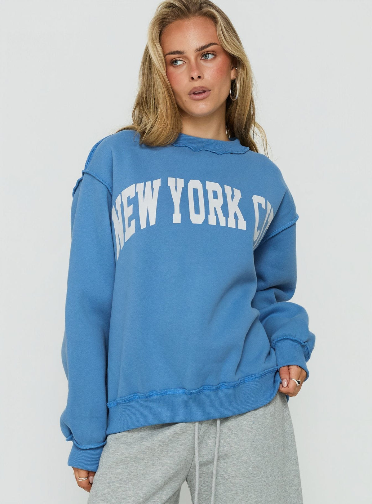 When In New York City Oversized Jumper Blue