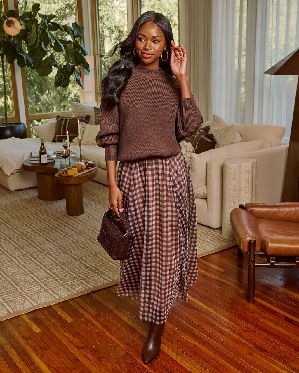 Adult Table Mesh Gingham Maxi Skirt