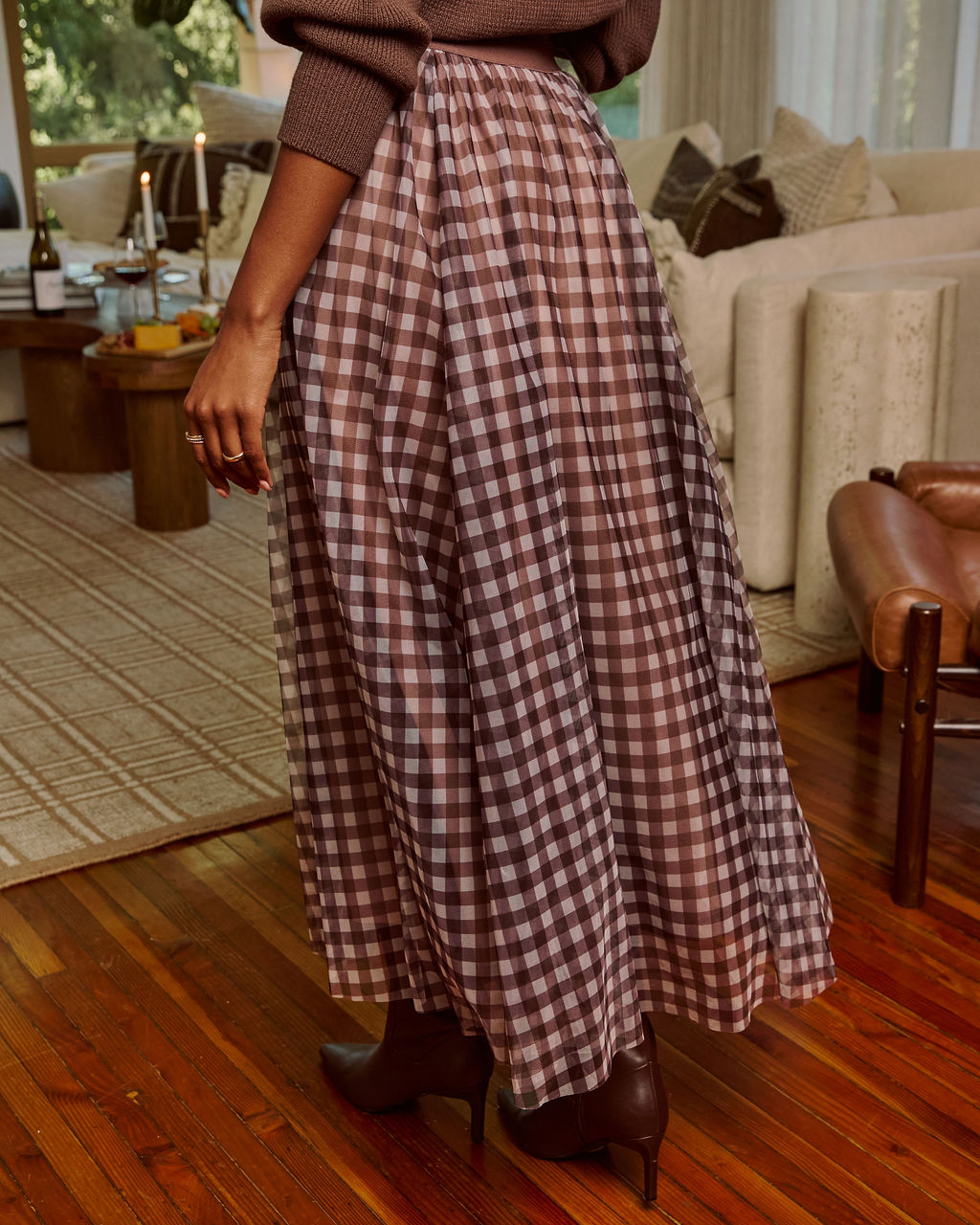 Adult Table Mesh Gingham Maxi Skirt