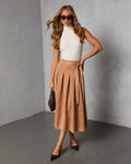 Table Ready Suede Waist Tie Pleated Midi Skirt