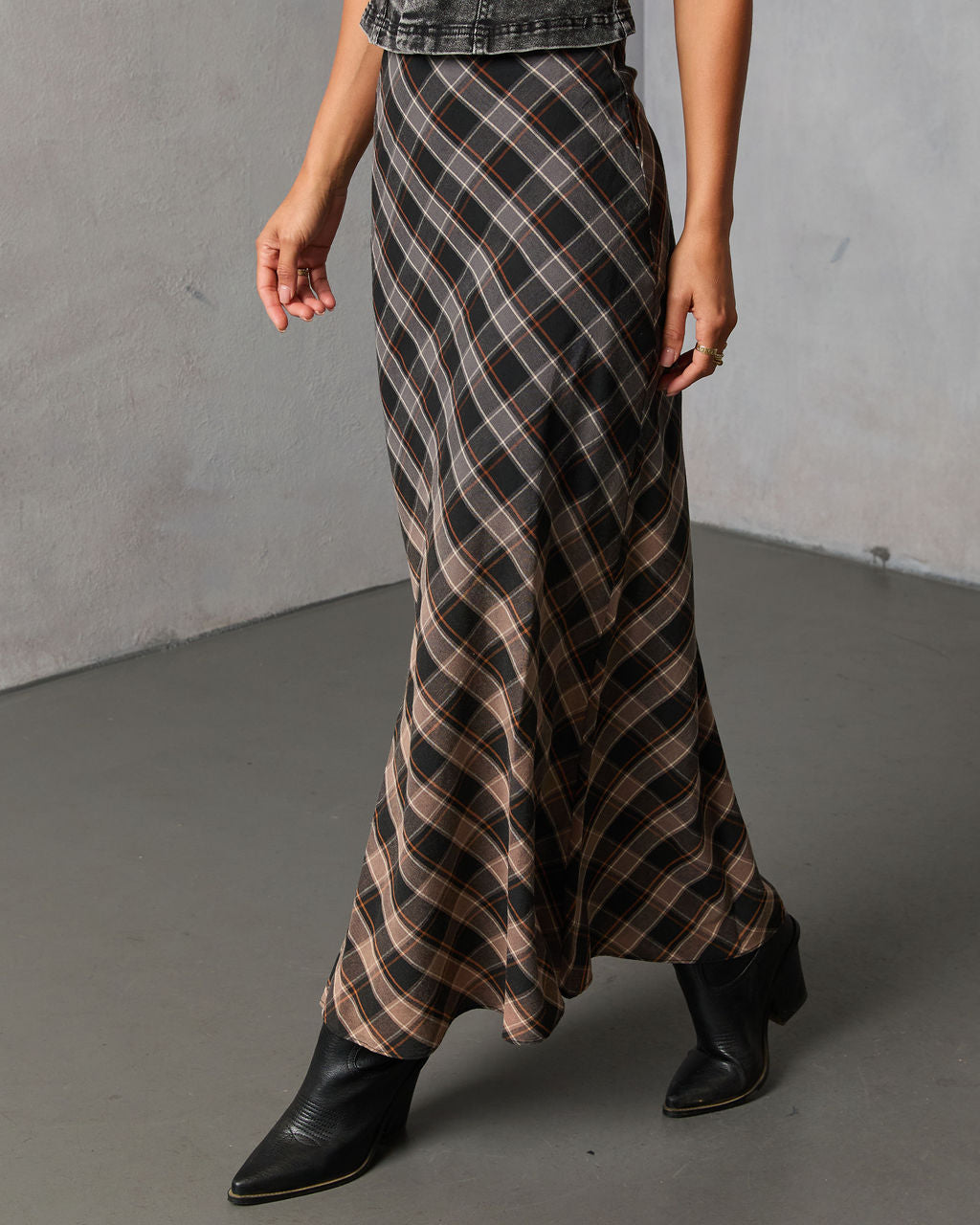 Bronzed Harvest Plaid Maxi Skirt