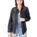 Risen Women's Long Sleeve Frayed Hem Denim Shirt - Black