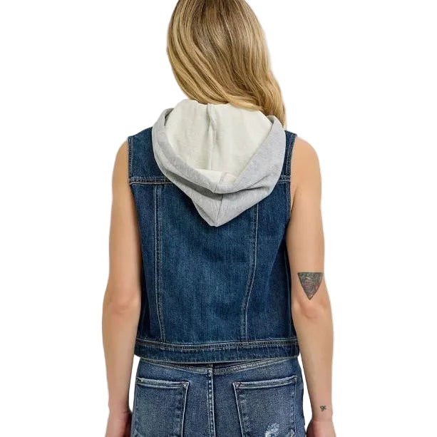 Risen Women's Denim Vest with Detachable Hoodie