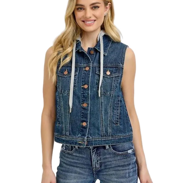Risen Women's Denim Vest with Detachable Hoodie