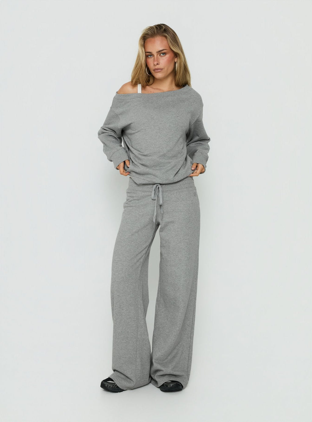 Wellness Off The Shoulder Jumper Dark Grey Marle