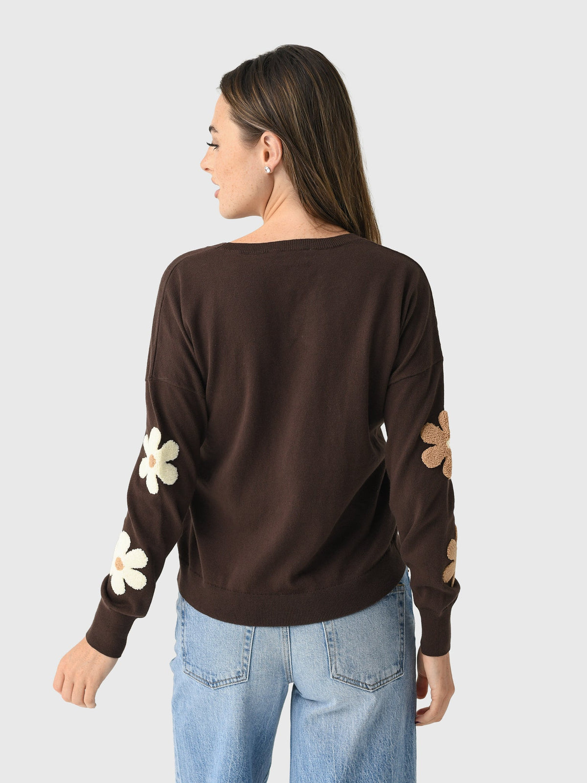 Eche Women's Two Tone Flower Crew Sweater