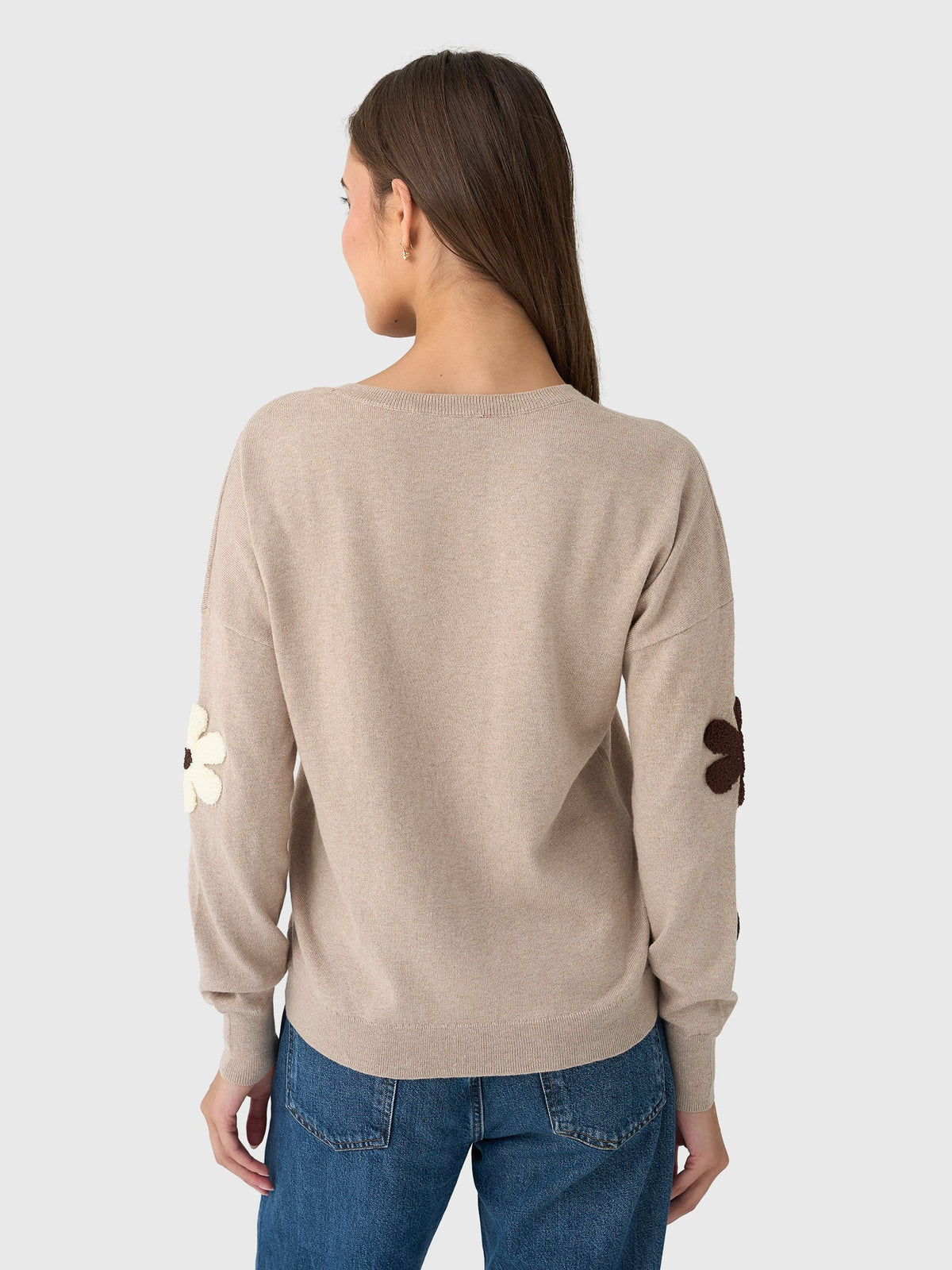 Eche Women's Two Tone Flower Crew Sweater