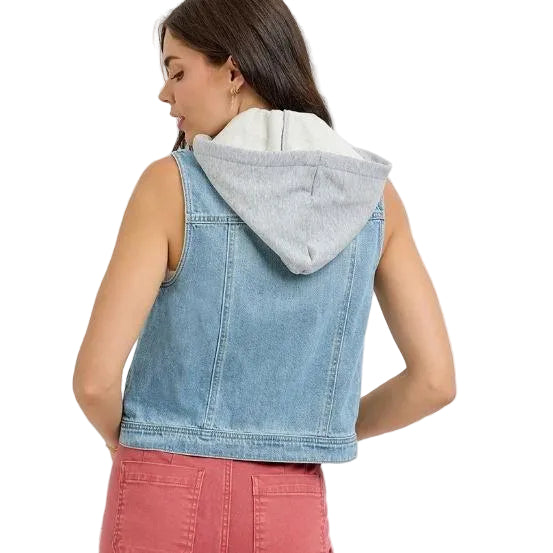 Risen Women's Denim Vest with Detachable Hoodie