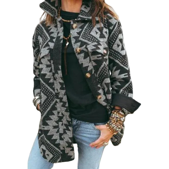 Grazier The Annie Aztec Shacket - Black Aztec