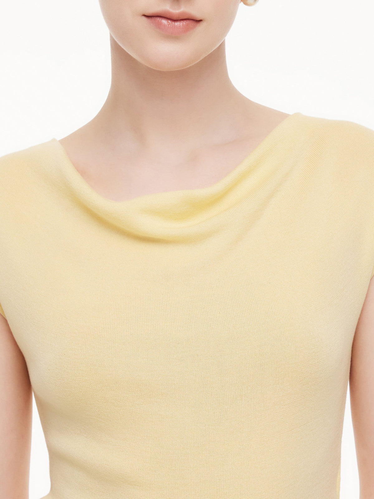 Tencel Mulberry Silk Cowl Neck Women Cap Sleeve Knit Top