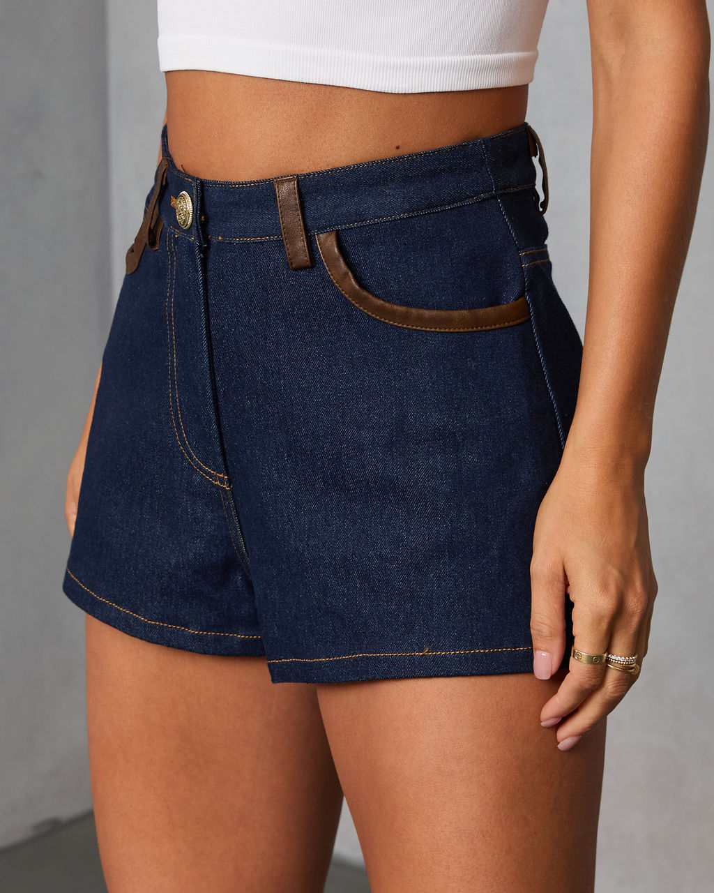 Remon Leather Trim Denim Shorts