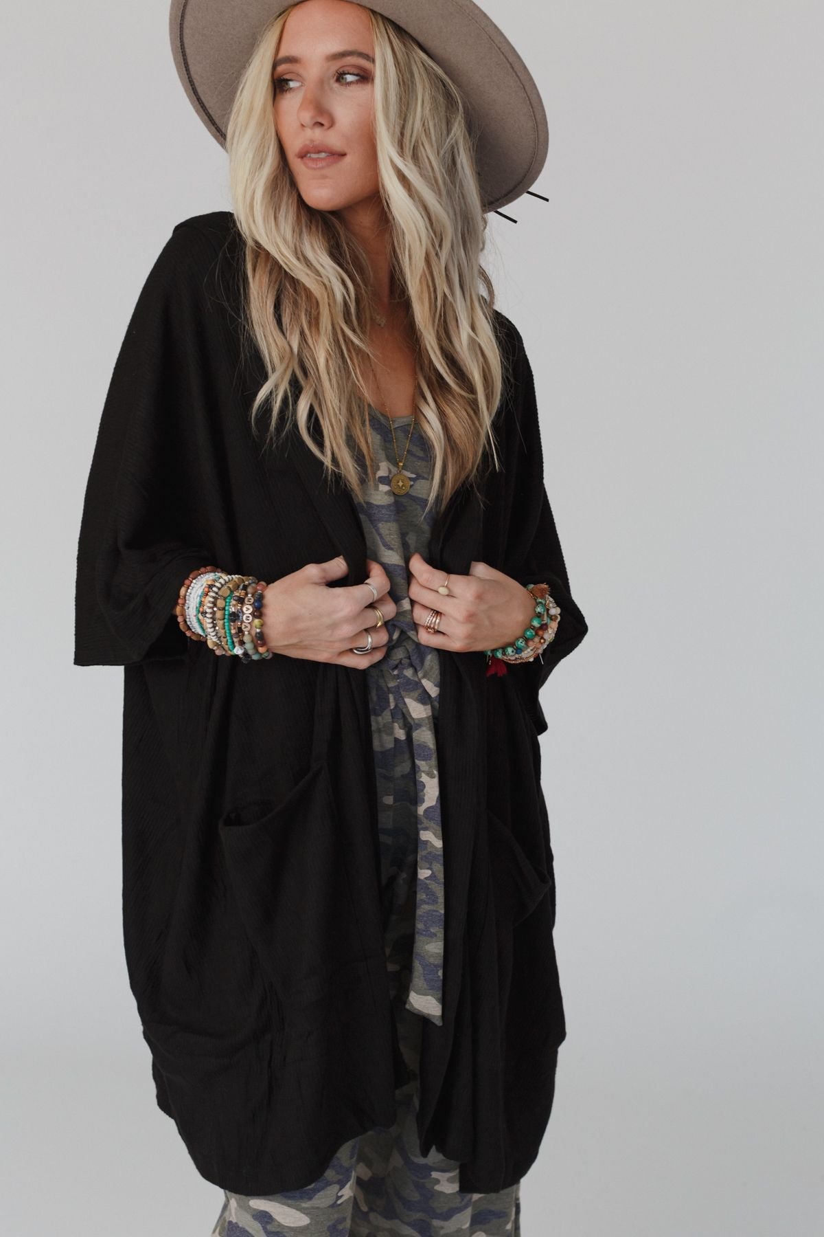 The Nest Boho Essential Hooded Ribbed Sweater - Black - Pre Order