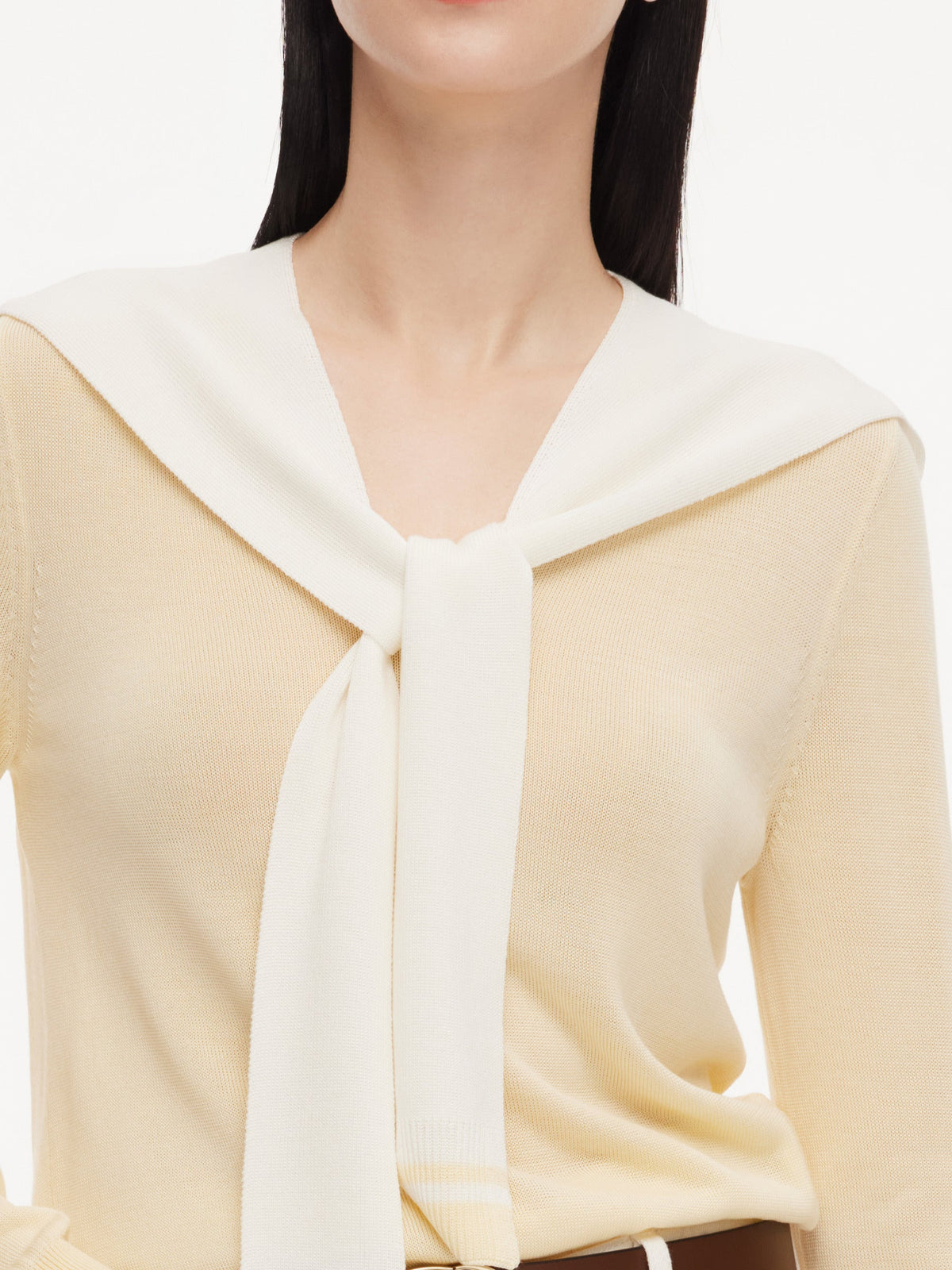 Lyocell Wool Blend V-Neck Women Knit Top With Detachable Sailor Collar