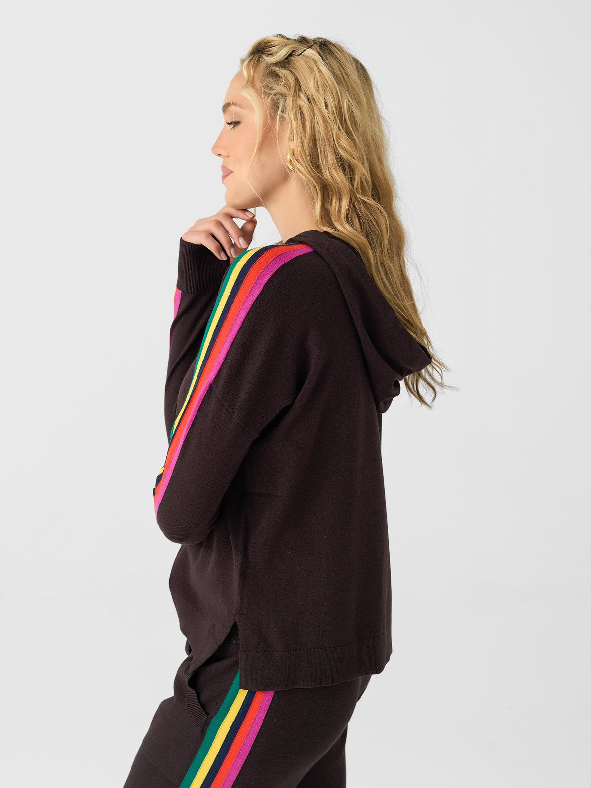 Eche Women's Solid Striped Hoodie