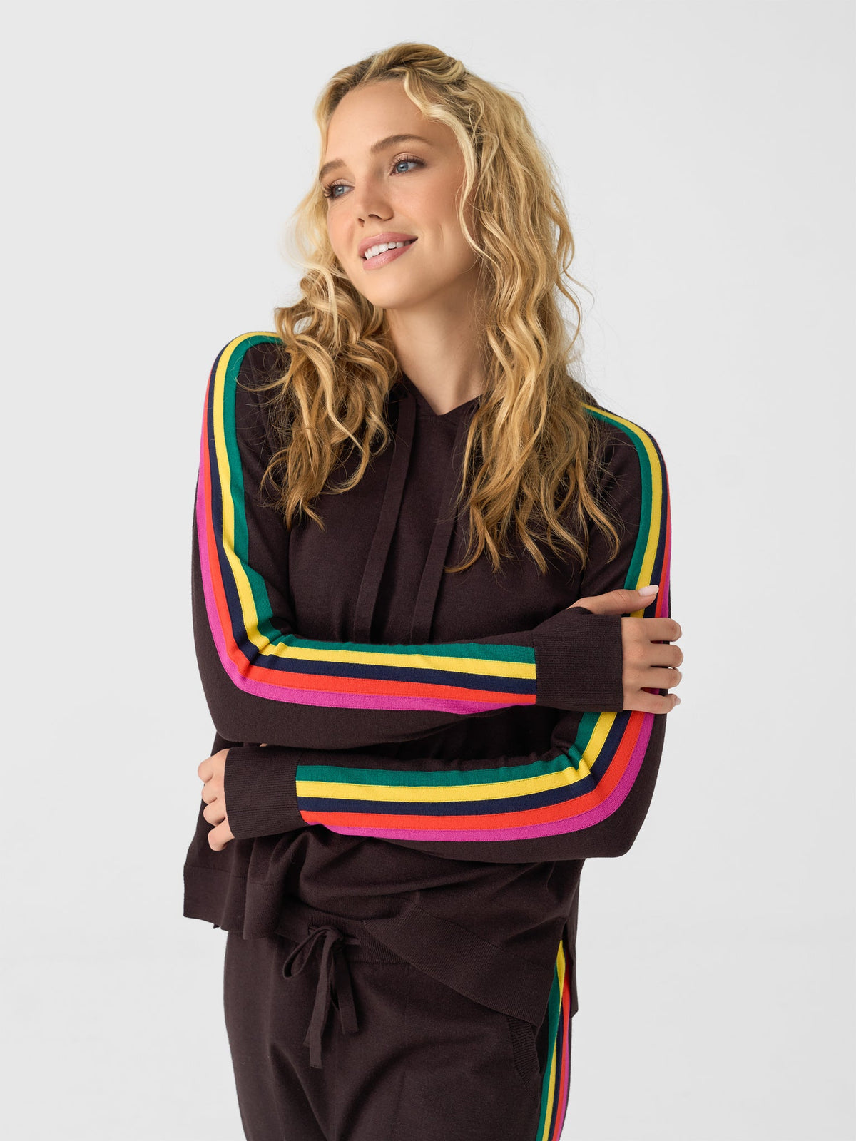 Eche Women's Solid Striped Hoodie