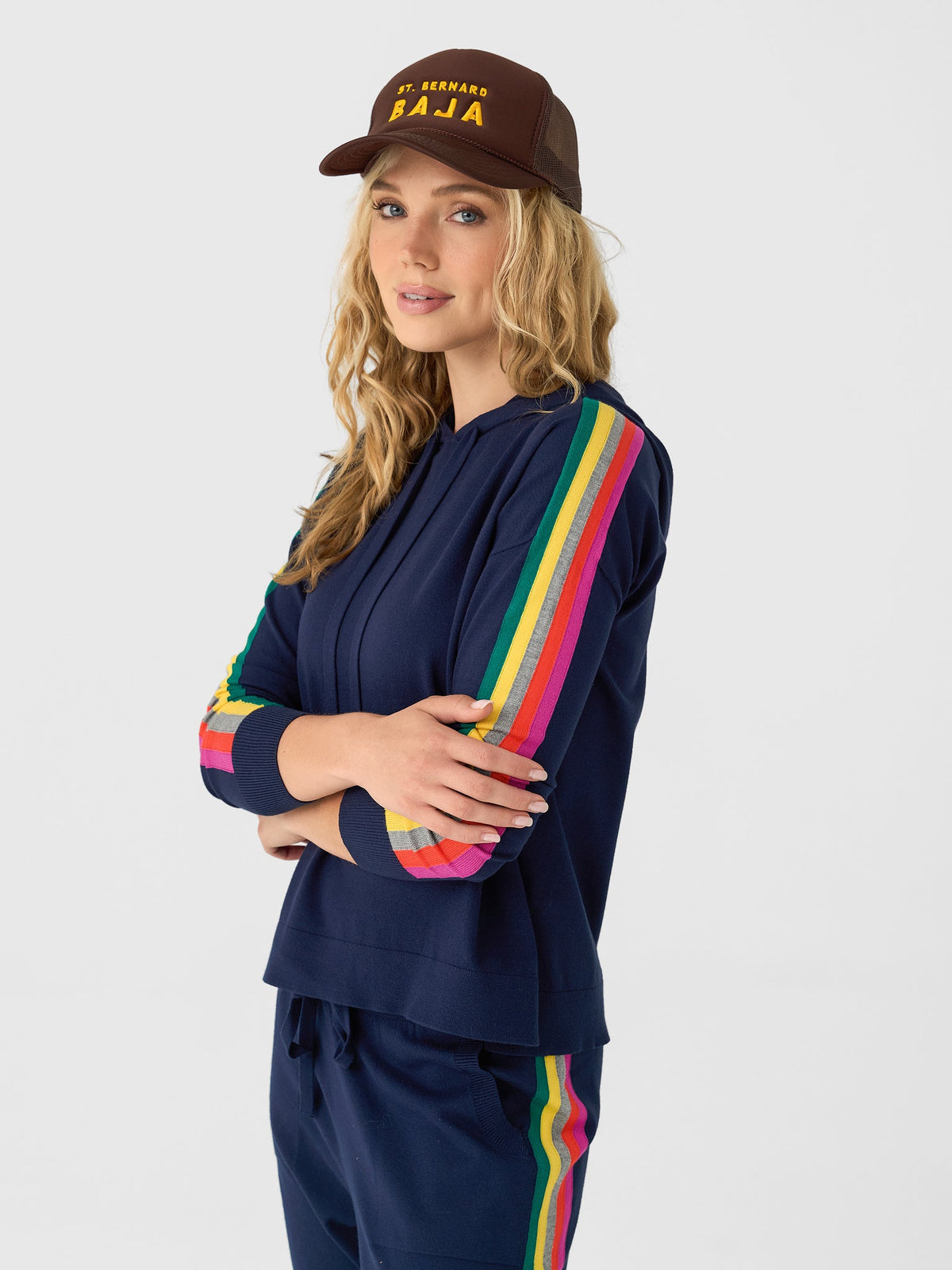Eche Women's Solid Striped Hoodie