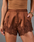 Audrie Satin Lace Trim Shorts