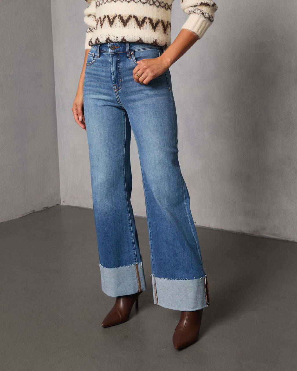 Jessina Cuffed Super Stretch Flare Jeans
