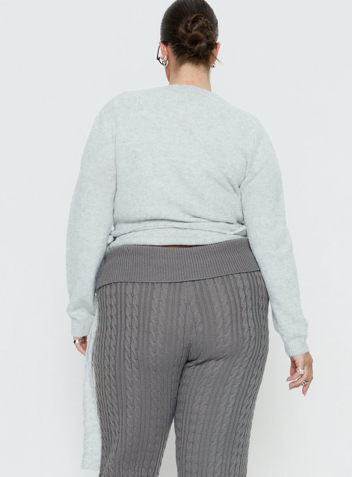Tonee Wrap Knit Cardigan Grey Curve