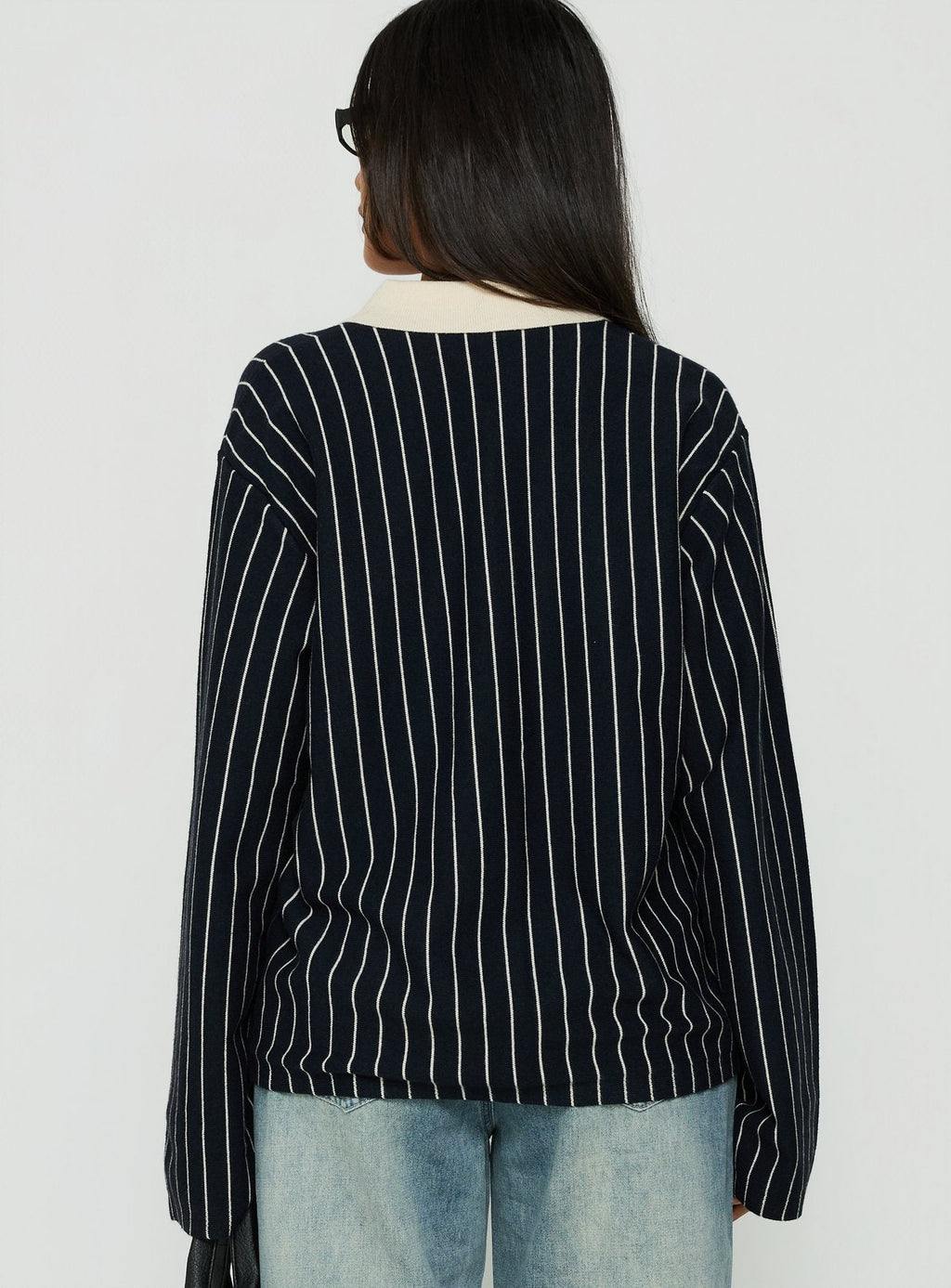 Boarders V Neck Polo Jumper Navy Stripe