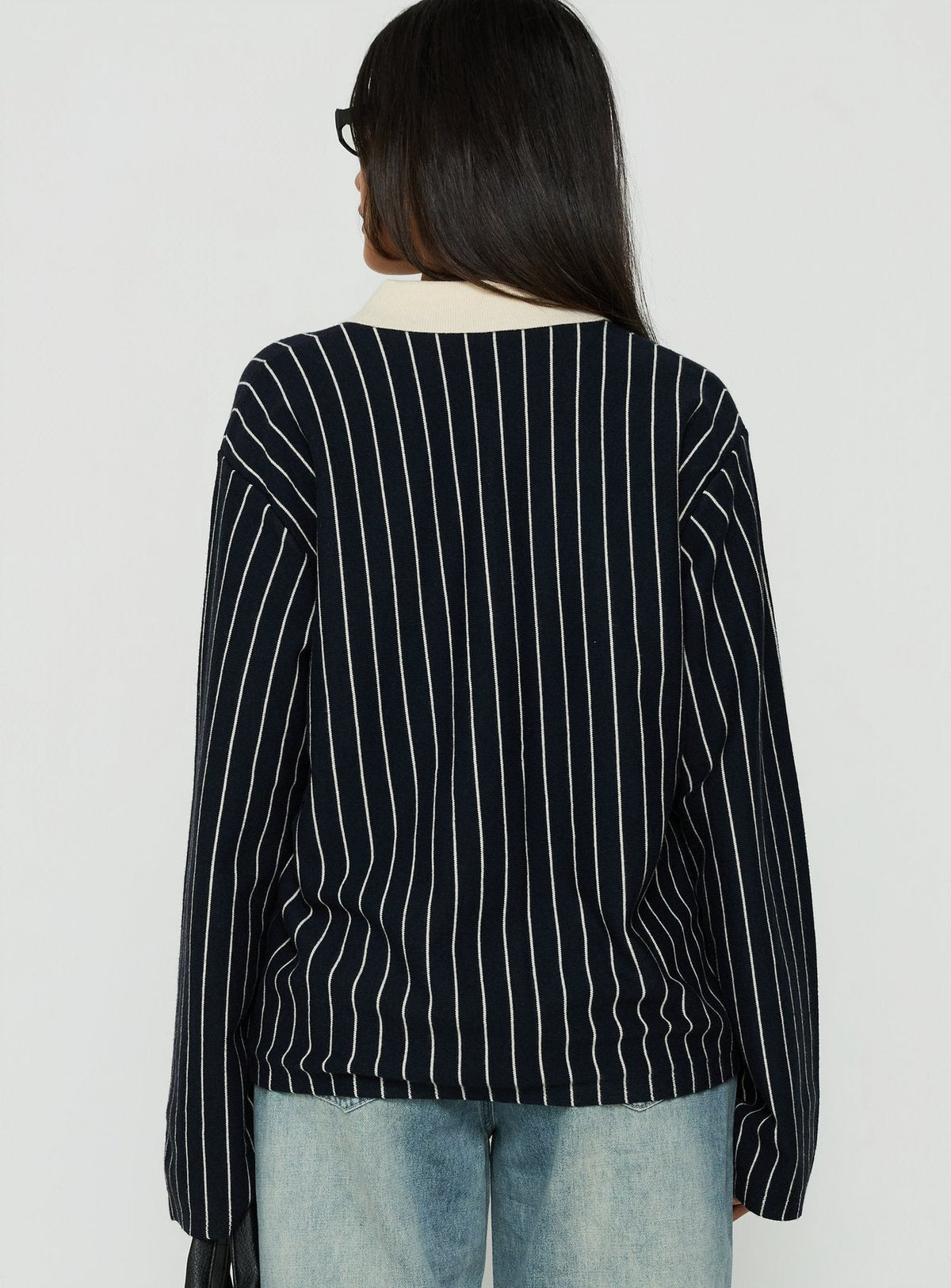 Boarders V Neck Polo Jumper Navy Stripe