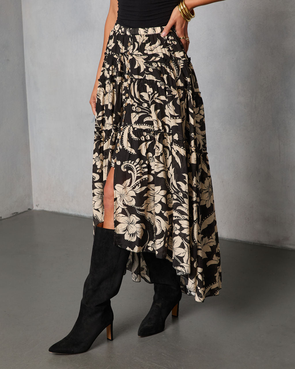 Woven Hour Printed Hi Low Skirt