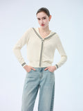 Tencel Blend Sailor Collar Women Knit Top
