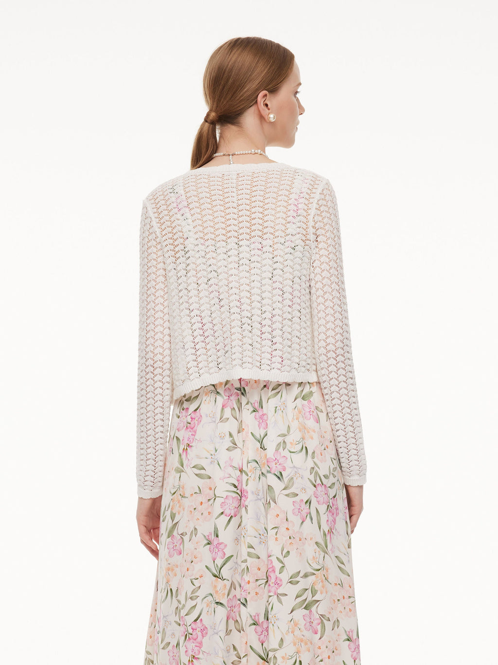 Lyocell Blend Crochet Women Open-Knit Cardigan