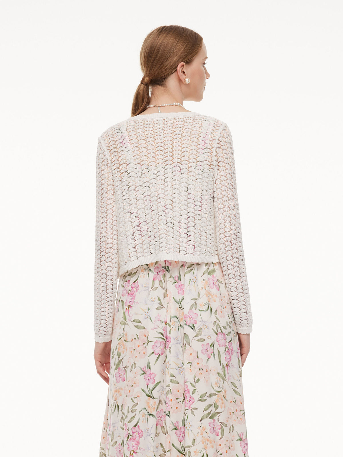 Lyocell Blend Crochet Women Open-Knit Cardigan