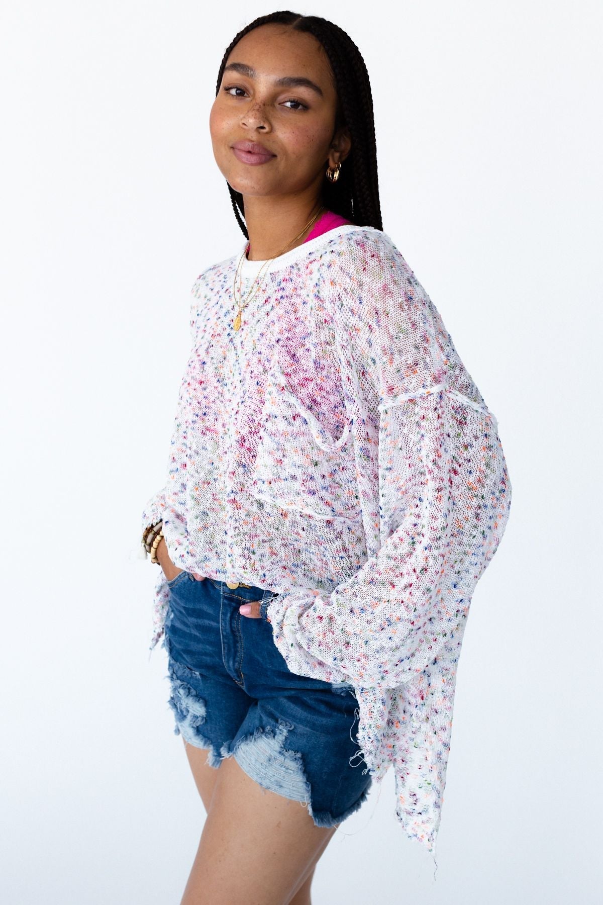 Speckled Beauty Pullover Sweater - White - Pre Order