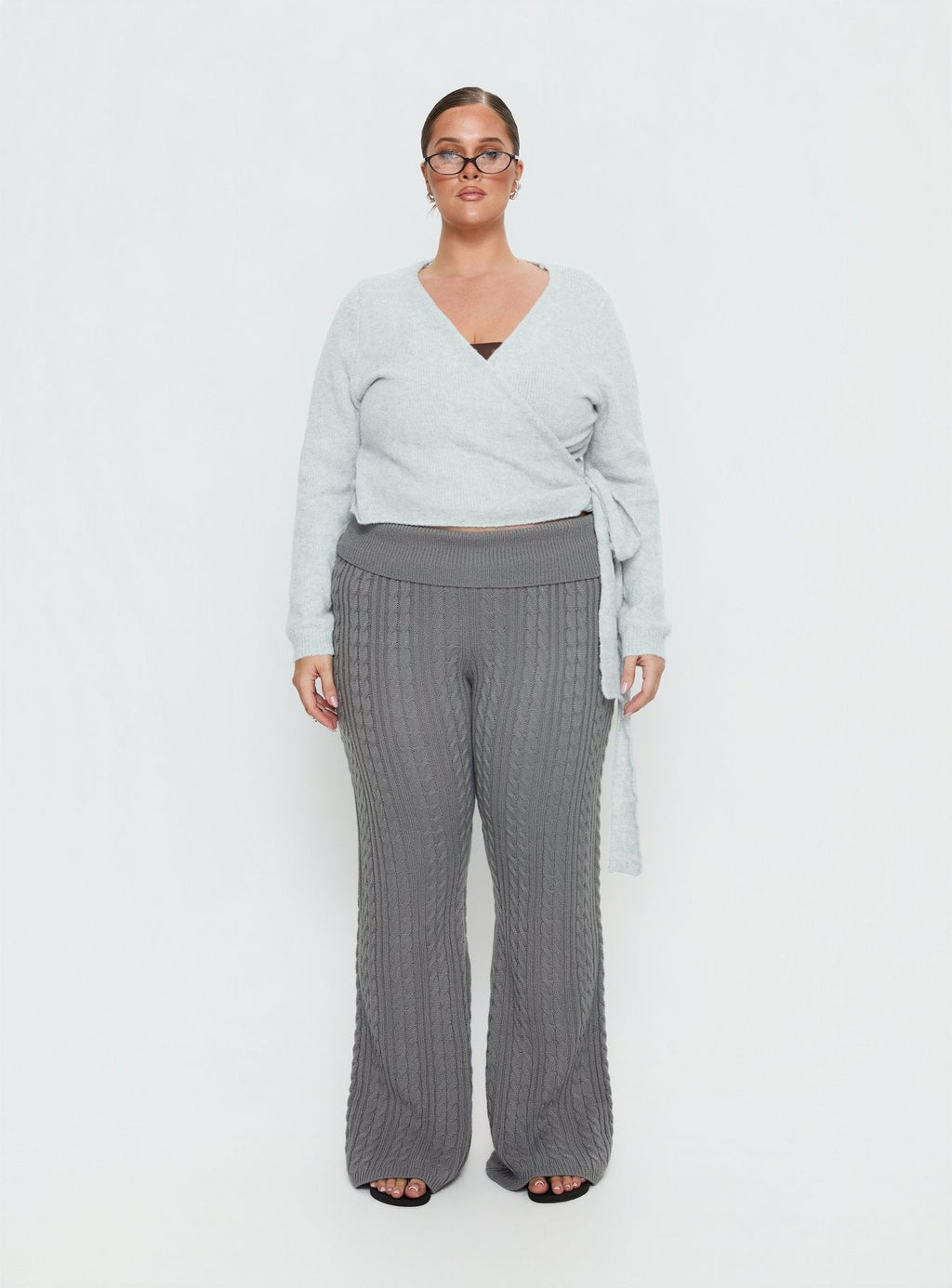 Tonee Wrap Knit Cardigan Grey Curve