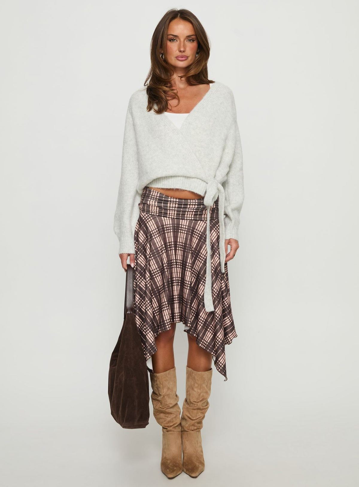 Daelan Wrap Knit Cardigan Grey Marle