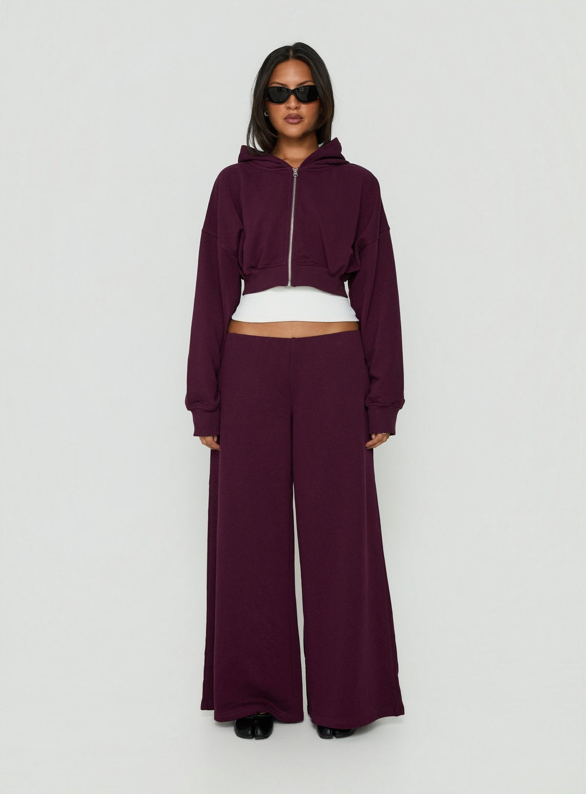 Lanna Fleece Zip Through Cropped Hoodie Plum