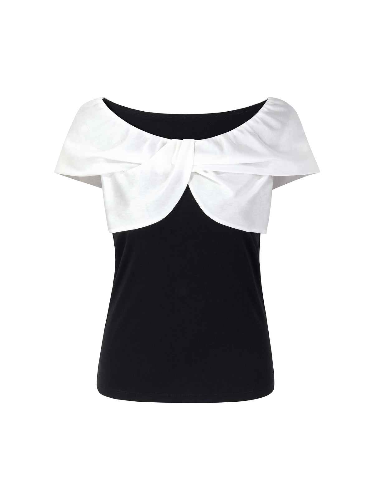 Tencel Blend Patchwork Bow Neck Women Knit Top