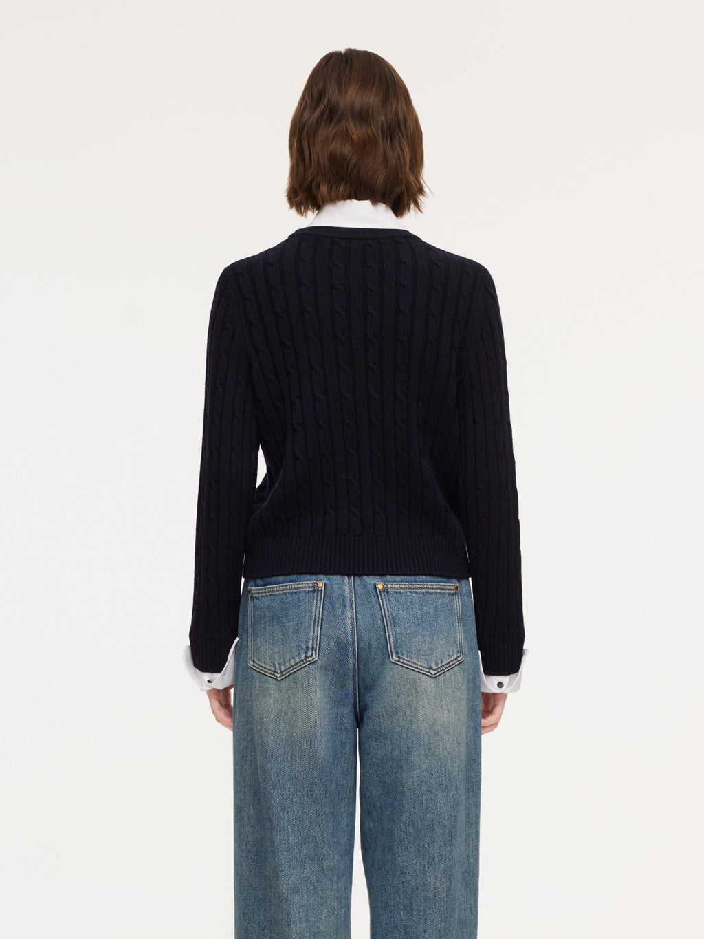 Wool Blend Cable Knit Women Sweater With Detachable Collar And Cuffs