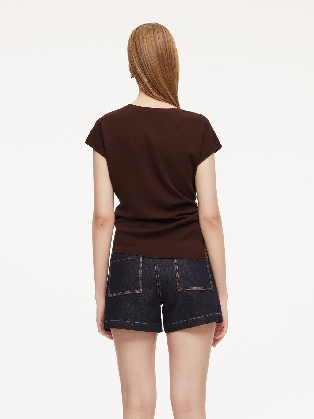 Lyocell Blend Side Drawstring Women Asymmetric Knit Top