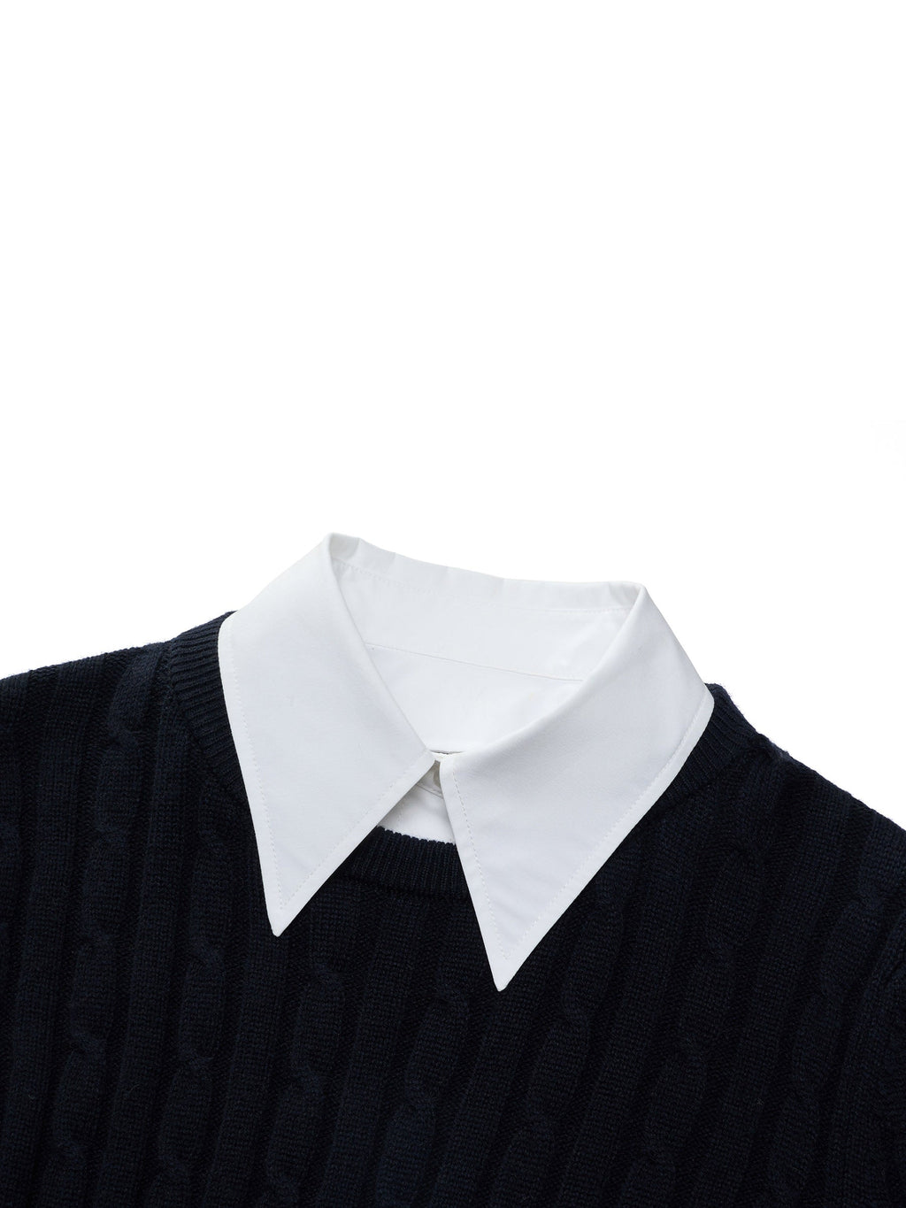 Wool Blend Cable Knit Women Sweater With Detachable Collar And Cuffs