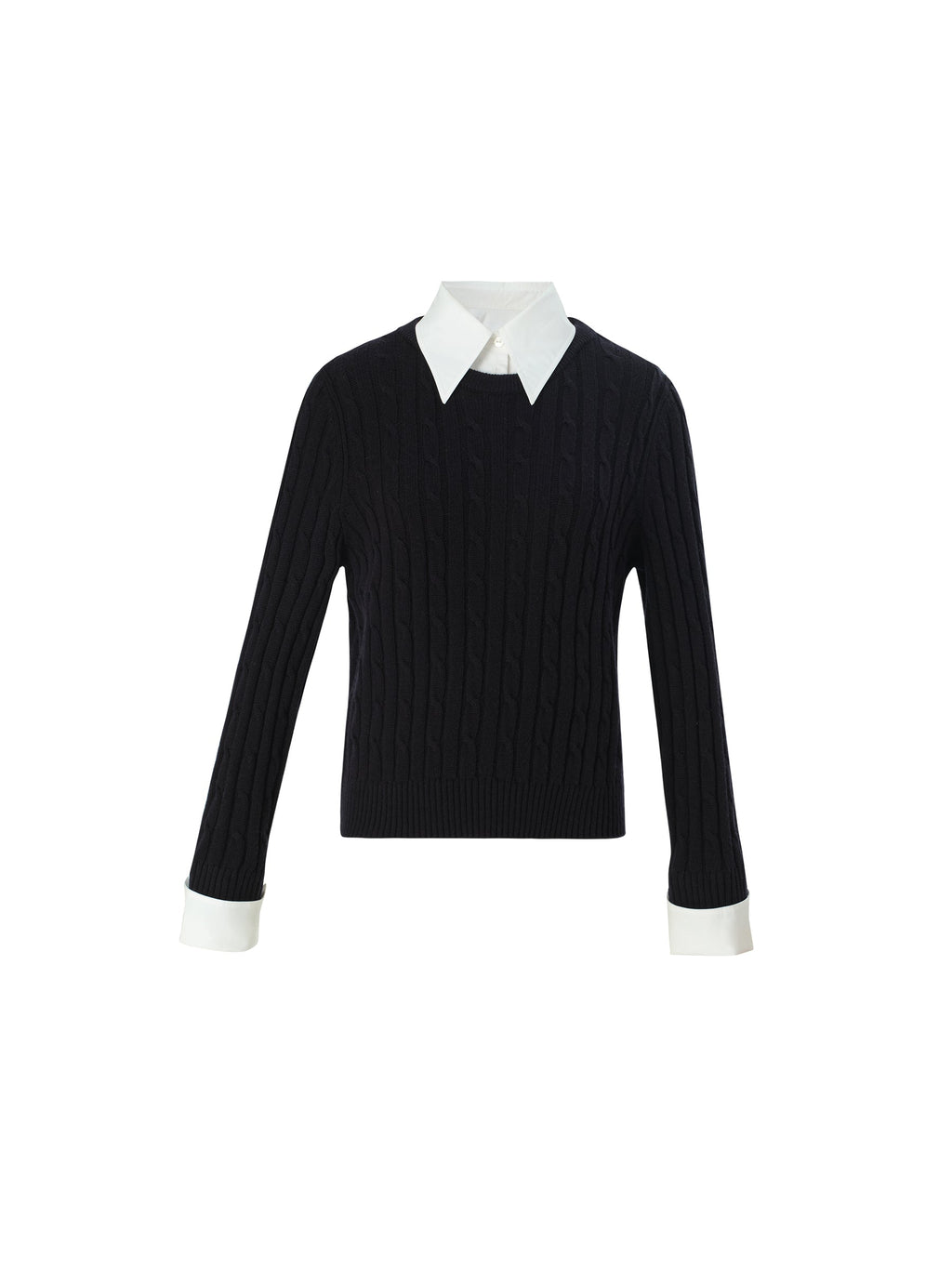 Wool Blend Cable Knit Women Sweater With Detachable Collar And Cuffs